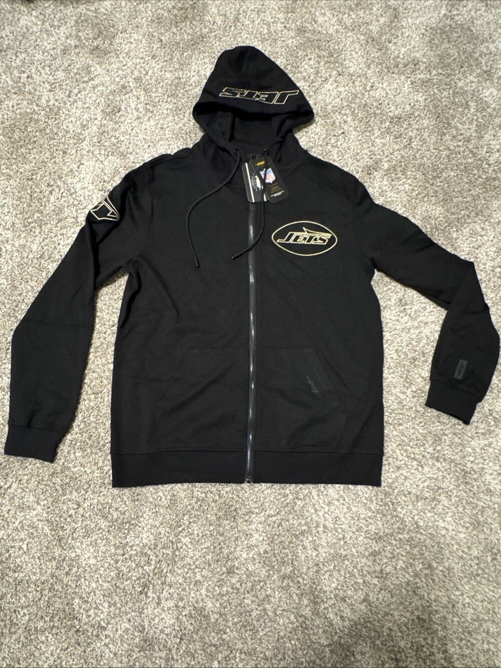 New York Jets Pro Standard Patches Full Zip Hoodie Mens Sz L Black Rare
